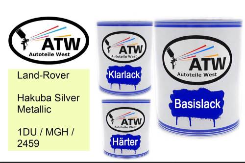 Land-Rover, Hakuba Silver Metallic, 1DU / MGH / 2459: 1L Lackdose + 1L Klarlack + 500ml Härter - Set, von ATW Autoteile West.